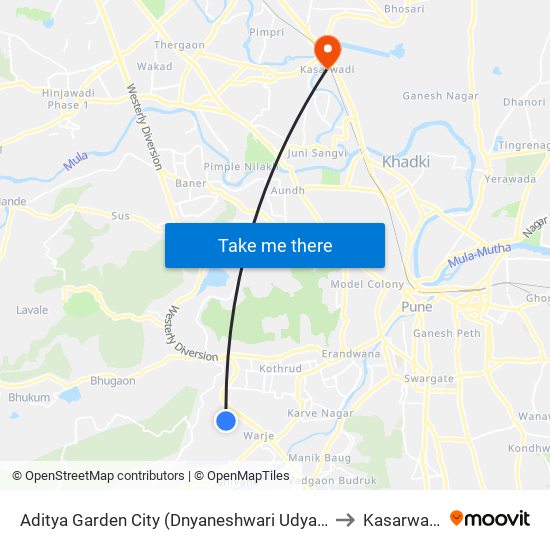 Aditya Garden City (Dnyaneshwari Udyan) to Kasarwadi map