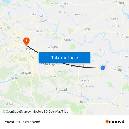Yavat to Kasarwadi map