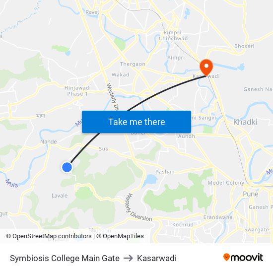 Symbiosis College Main Gate to Kasarwadi map