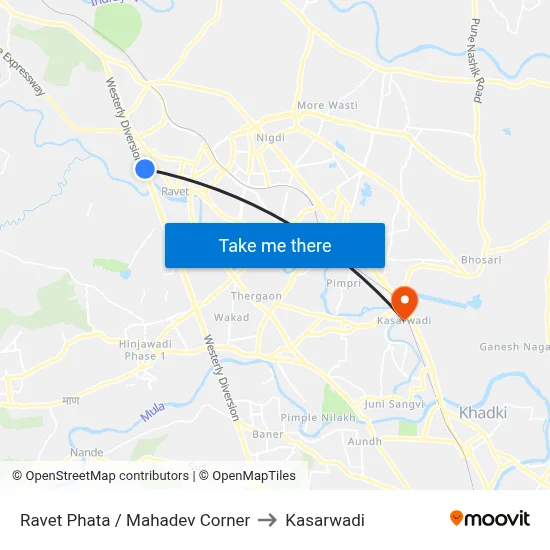 Ravet Phata / Mahadev Corner to Kasarwadi map