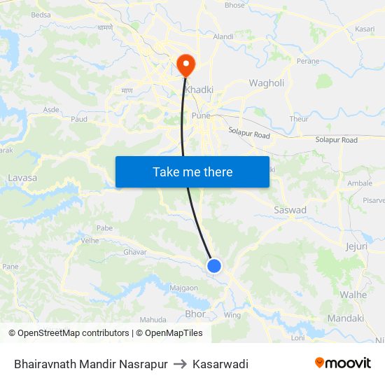 Bhairavnath Mandir Nasrapur to Kasarwadi map