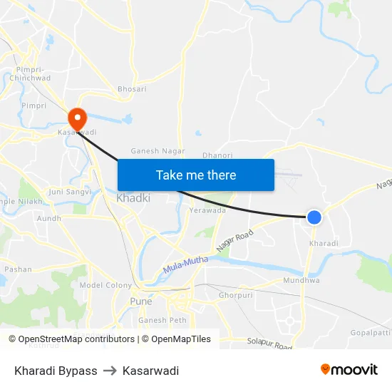 Kharadi Bypass to Kasarwadi map