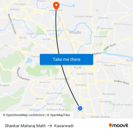 Shankar Maharaj Math to Kasarwadi map