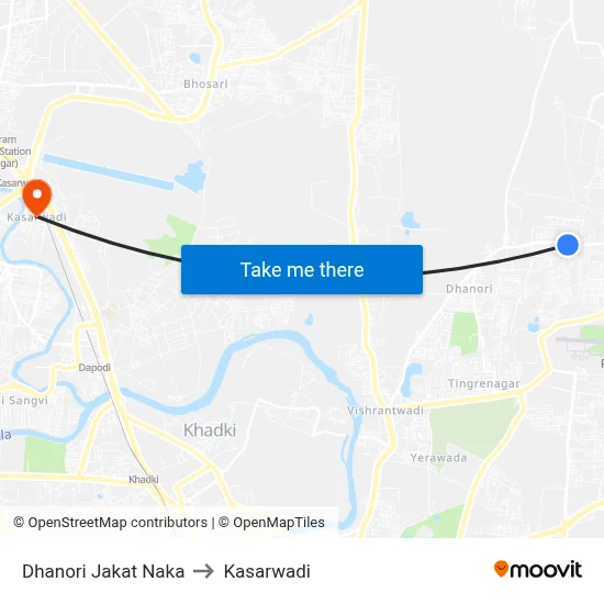 Dhanori Jakat Naka to Kasarwadi map