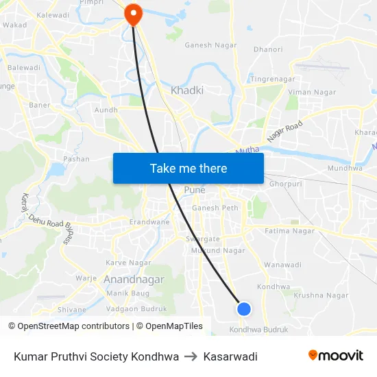 Kumar Pruthvi Society Kondhwa to Kasarwadi map