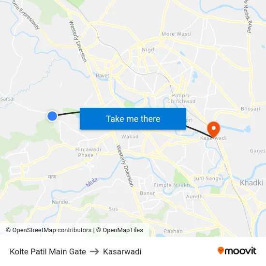 Kolte Patil Main Gate to Kasarwadi map