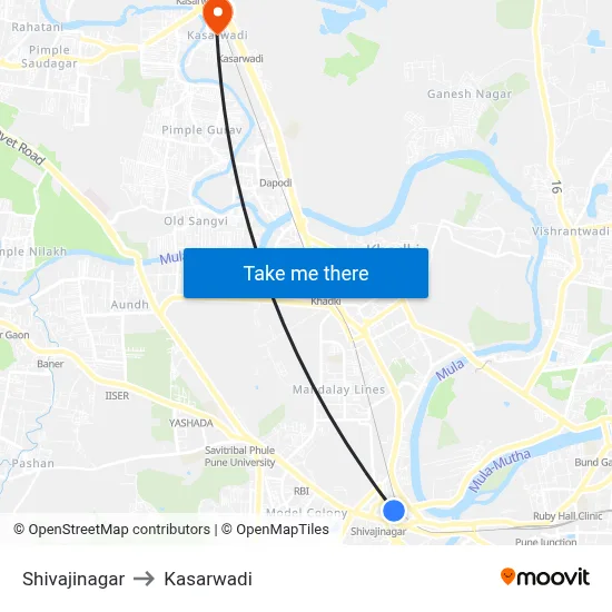 Shivajinagar to Kasarwadi map