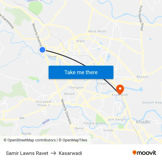 Samir Lawns Ravet to Kasarwadi map