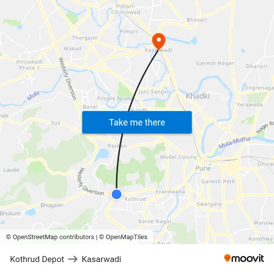 Kothrud Depot to Kasarwadi map