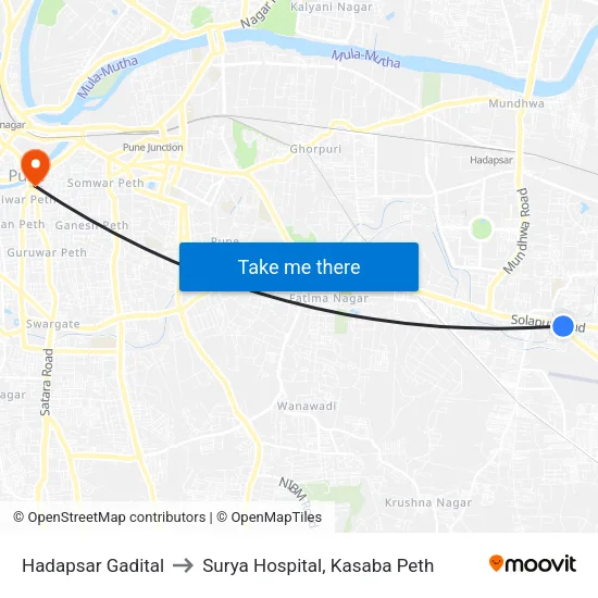 Hadapsar Gadital to Surya Hospital, Kasaba Peth map