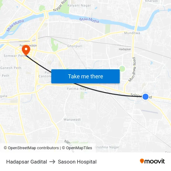 Hadapsar Gadital to Sasoon Hospital map