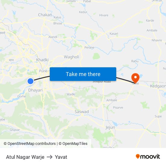 Atul Nagar Warje to Yavat map