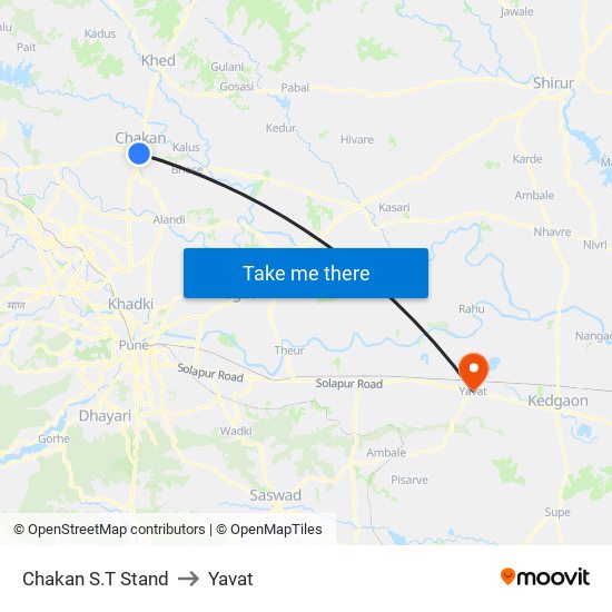 Chakan S.T Stand to Yavat map