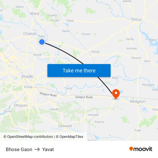 Bhose Gaon to Yavat map