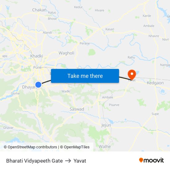 Bharati Vidyapeeth Gate to Yavat map