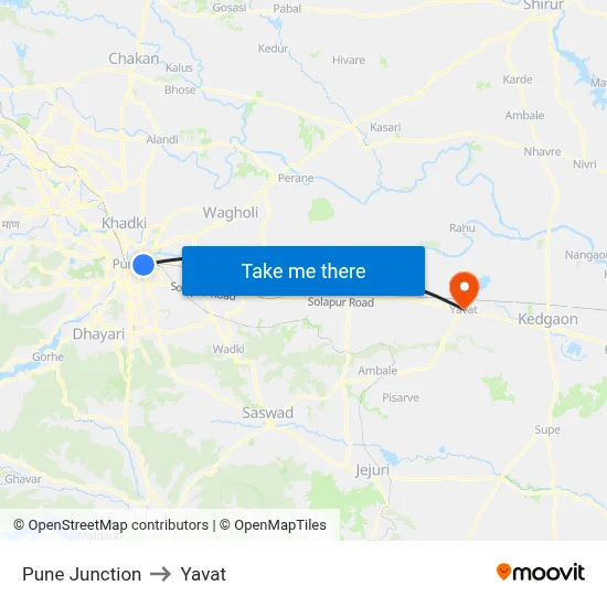 Pune Junction to Yavat map