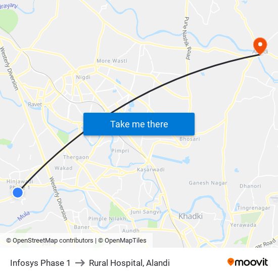 Infosys Phase 1 to Rural Hospital, Alandi map