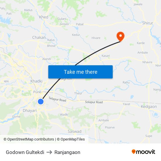 Godown Gultekdi to Ranjangaon map