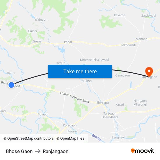 Bhose Gaon to Ranjangaon map