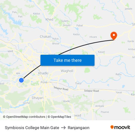 Symbiosis College Main Gate to Ranjangaon map