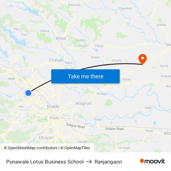 Punawale Lotus Business School to Ranjangaon map