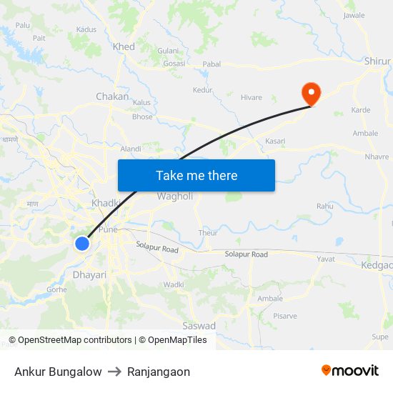 Ankur Bungalow to Ranjangaon map