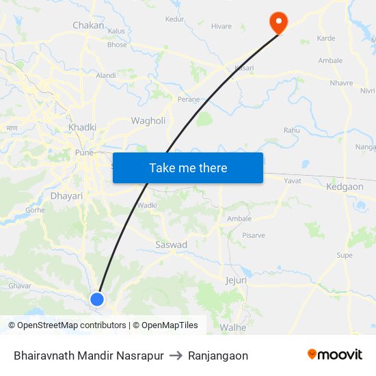 Bhairavnath Mandir Nasrapur to Ranjangaon map