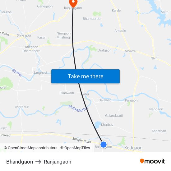 Bhandgaon to Ranjangaon map