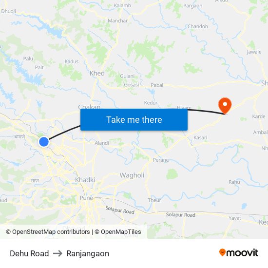 Dehu Road to Ranjangaon map