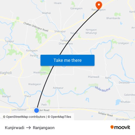 Kunjirwadi to Ranjangaon map