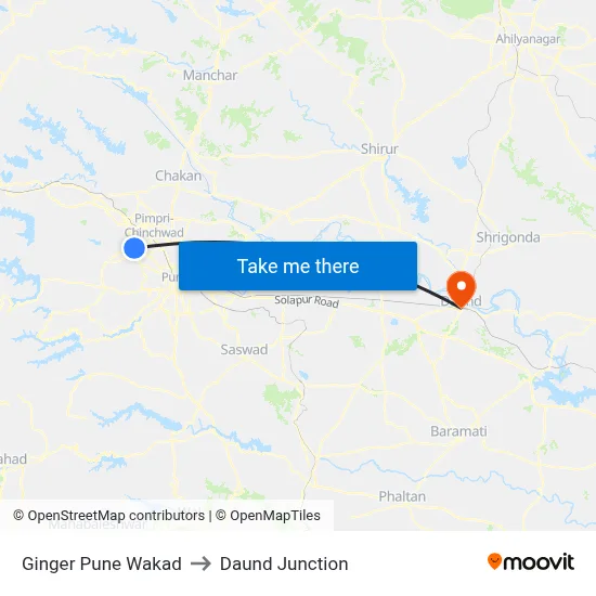 Ginger Pune Wakad to Daund Junction map
