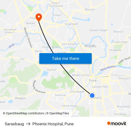 Sarasbaug to Phoenix Hospital, Pune map