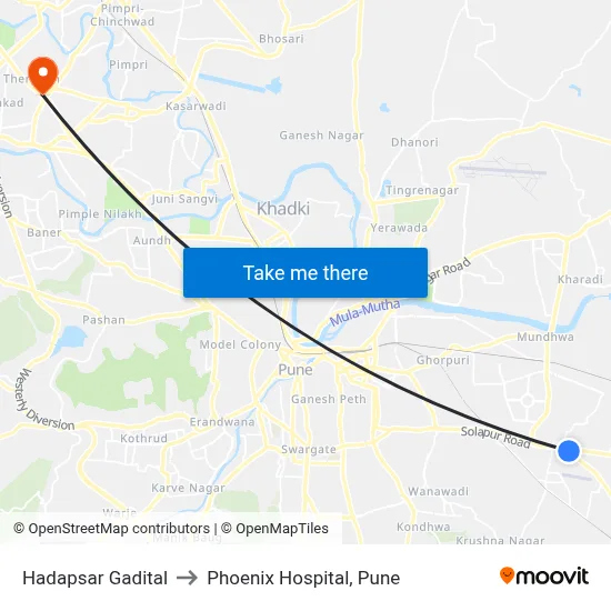 Hadapsar Gadital to Phoenix Hospital, Pune map