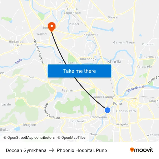 Deccan Gymkhana to Phoenix Hospital, Pune map