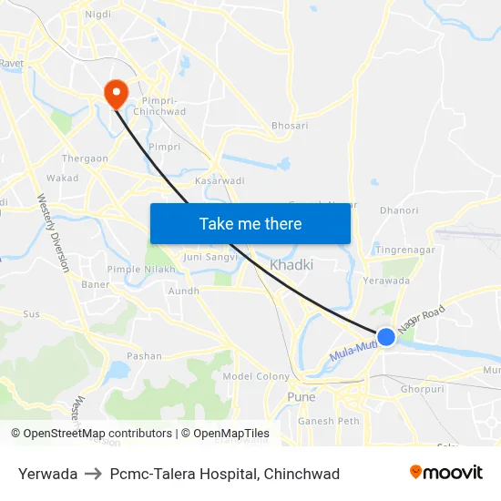Yerwada to Pcmc-Talera Hospital, Chinchwad map