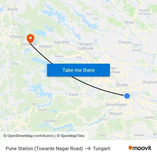Pune Station (Towards Nagar Road) to Tungarli map