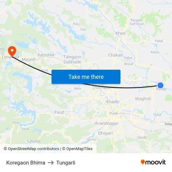 Koregaon Bhima to Tungarli map