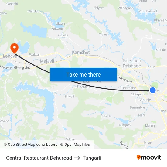 Central Restaurant Dehuroad to Tungarli map