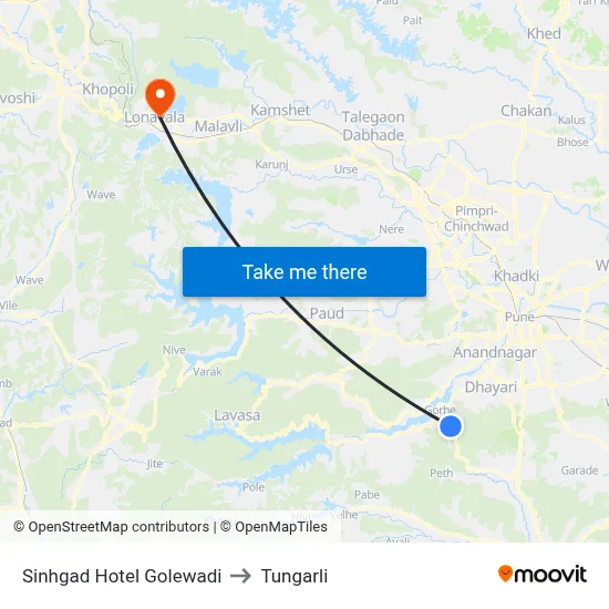 Sinhgad Hotel Golewadi to Tungarli map