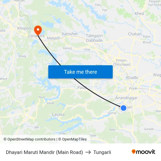 Dhayari Maruti Mandir (Main Road) to Tungarli map