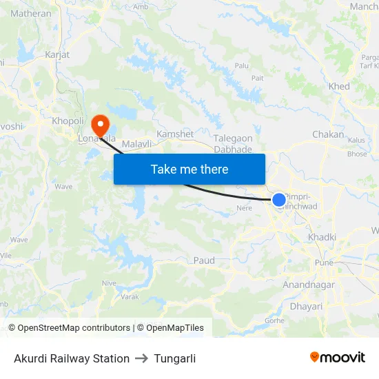 Akurdi Railway Station to Tungarli map