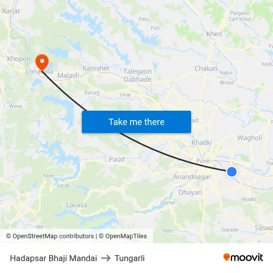 Hadapsar Bhaji Mandai to Tungarli map