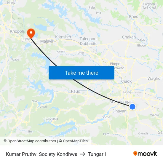 Kumar Pruthvi Society Kondhwa to Tungarli map