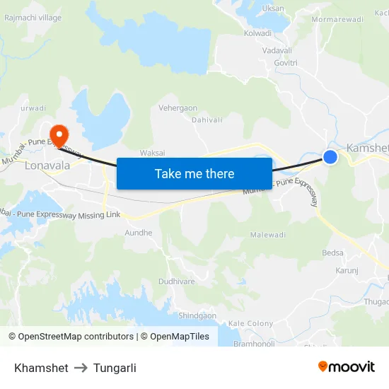 Khamshet to Tungarli map