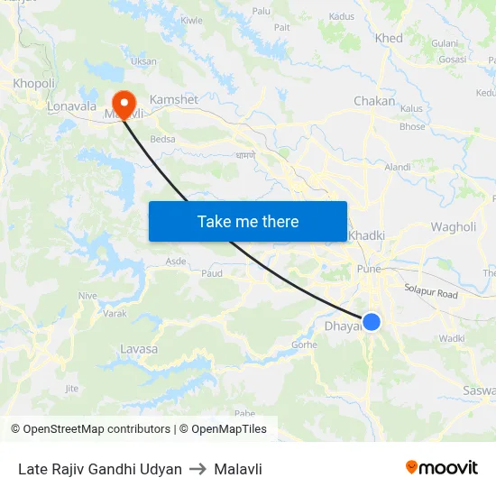 Late Rajiv Gandhi Udyan to Malavli map