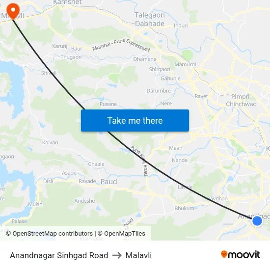 Anandnagar Sinhgad Road to Malavli map