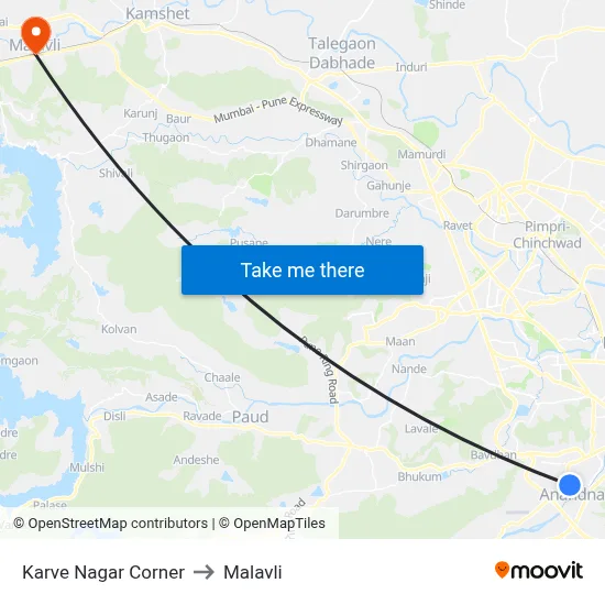 Karve Nagar Corner to Malavli map