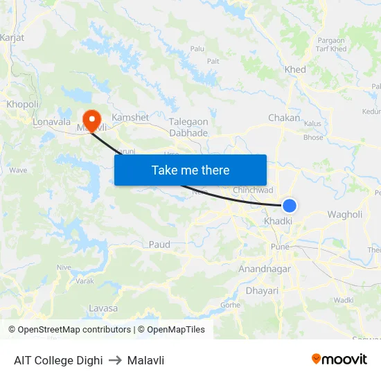 AIT College Dighi to Malavli map