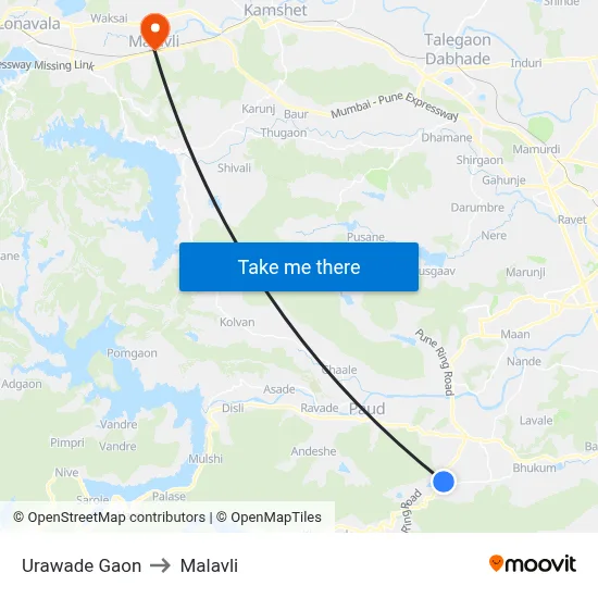 Urawade Gaon to Malavli map