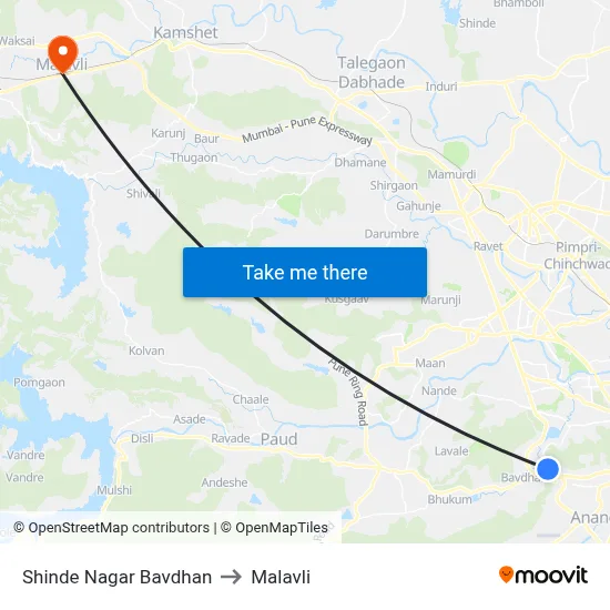 Shinde Nagar Bavdhan to Malavli map